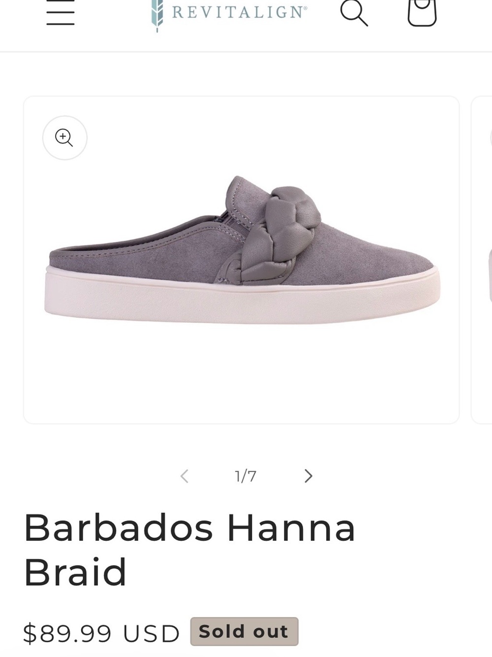 REVITALIGN Barbados Hanna Braid Slip-On Mule — Light Gray NWT